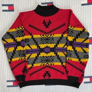 Vintage Stefano International Sportswear Multicolor design mock neck sweater